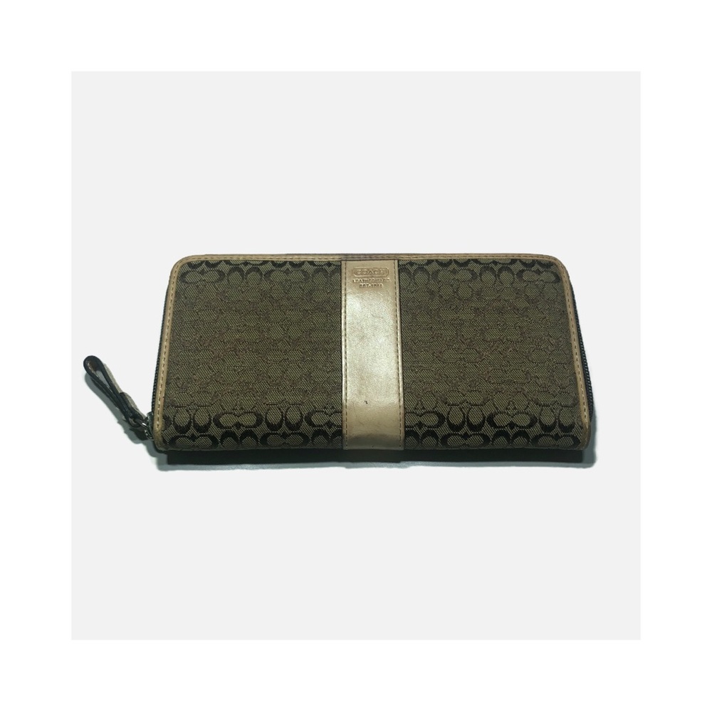 COACH Brown and Tan Signature Zip Around Wallet / Checkbook / Credit Cards - Picture 14 of 14